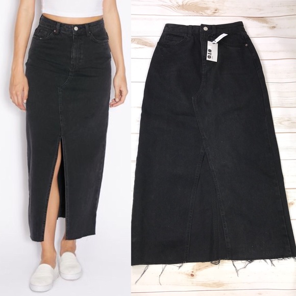 maxi black denim skirt